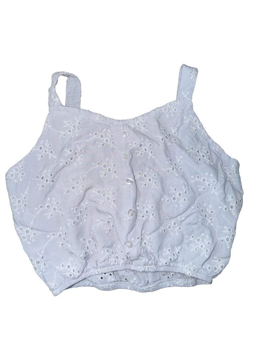Vintage Havana White Eyelet Button-Front Crop Top